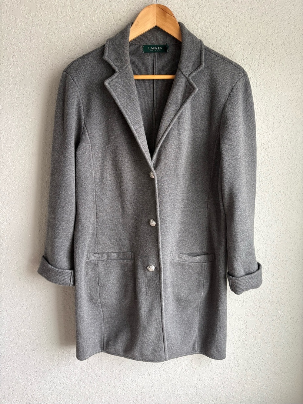 Ralph Lauren Gray Knit Wool Blazer Women’s Large Soft Jacket